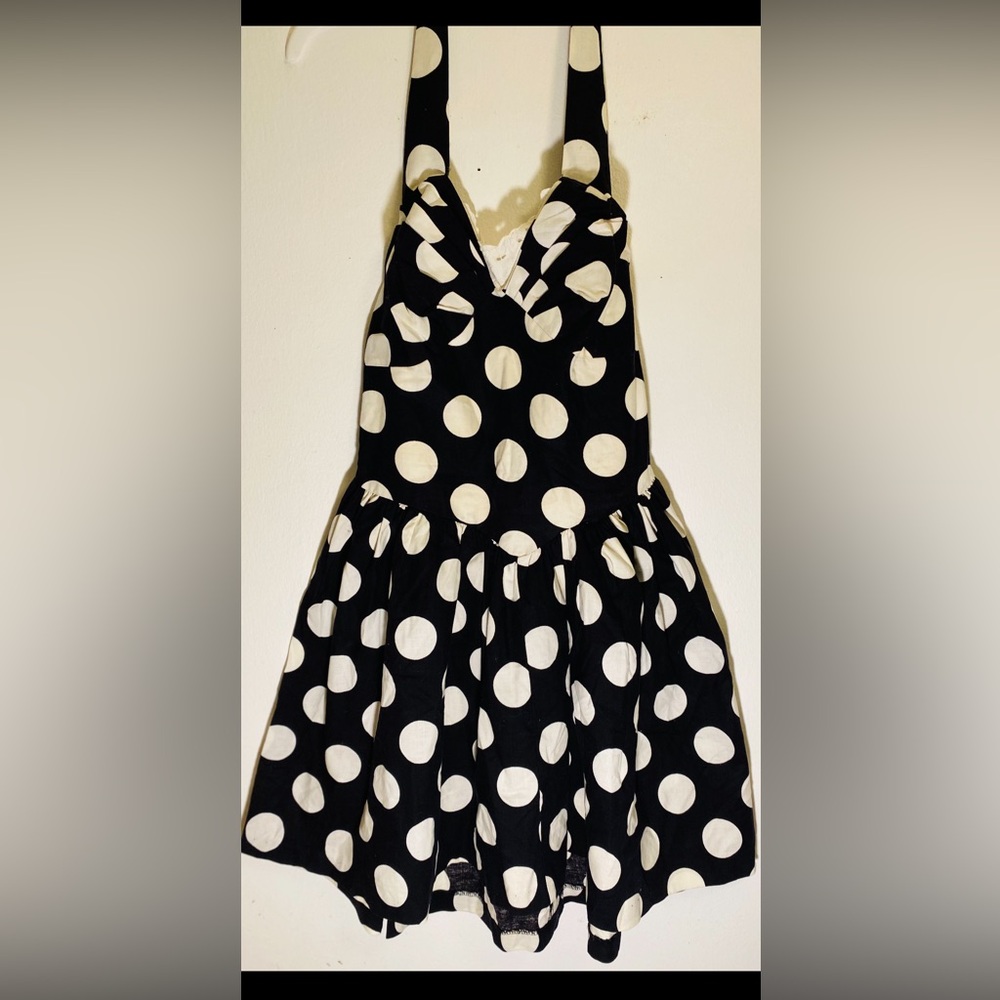 Polka Dot Halter Dress - Black and White